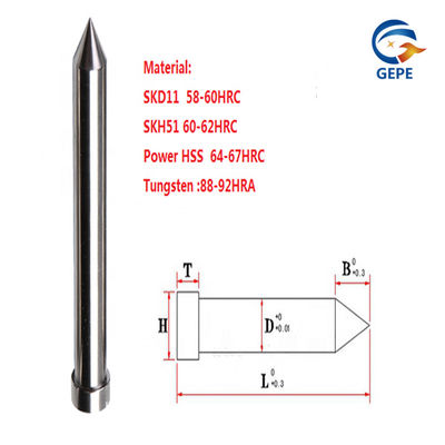 58-60HRC épingles de perçage de haute précision pointues pour perforer le moule