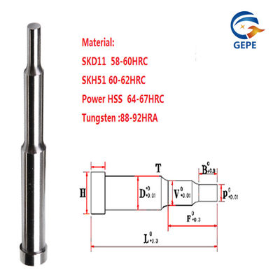 SKD61 Pins de poinçonnage à plusieurs étapes 48HRC-52HRC pour le poinçonnage dans l'industrie des moules